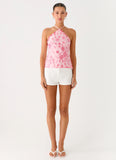 Janelle Beaded Halter Top Pink