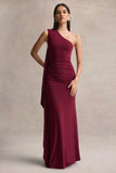 Adelina Burgundy One Shoulder Maxi Dress With Drape