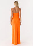 Sassafras Beaded Flower Strapless Maxi Dress Orange