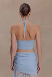 Lucy Lace And Knit Halter Top Cornflower Blue