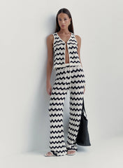 Navy And Cream Wave Crochet Trouser