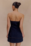 Lennox Strapless Long Line Button Top Indigo Blue