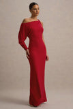 Floria Red Draped One Sleeve Maxi Dress