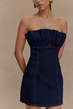 Raesha Frill Denim Mini Dress Indigo Blue