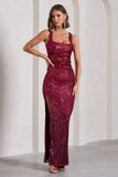 Yvonne Plum Sequin Open Back Bodycon Maxi Dress