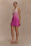 Malakhai Chiffon Halter Mini Dress Ombre Pink
