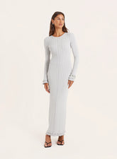 Grey Knitted Ribbed Maxi Dress