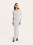 Grey Knitted Ribbed Maxi Dress