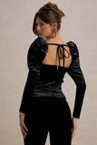 Tazmin Black Velvet Embellished Square Neck Top