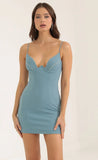 Crepe Rhinestone Corset Dress in Blue
