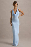 Alesso Powder Blue Satin Cowl Neck Slip Maxi Dress