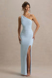 Dressing Up Powder Blue One Shoulder Maxi Dress With Open Back Detail