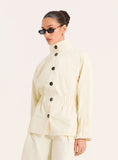 Cream Funnel Neck Cinched Waist Jacket