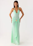 Miyah Halter Hardware Maxi Dress Mint Blue