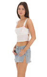 Double Pink Bows Top in White