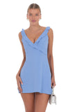 Ruffle V Neck Dress in Light Blue