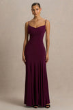 Gabbie Burgundy Cowl Neck Maxi Dress With Mesh Back Detail