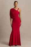 Sylvie Red Asymmetric Neck Maxi Dress