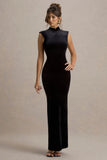 Samaria Black Velvet High Neck Maxi Dress