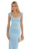 Satin Maxi Dress in Blue