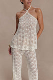 Corey Crochet Halter Neck Top Ivory