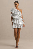 Orla White Polka Dot Asymmetric Ruffled Mini Dress