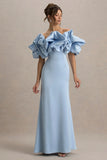 Allie Powder Blue Puff Bardot Maxi Dress