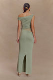 Callen One Shoulder Slinky Maxi Dress Sage