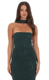 Sequin Scarf Lace Maxi Dress in Green