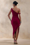 Angelique Burgundy Twisted Asymmetric Maxi Dress