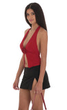 Flower Plunge Neck Top in Red