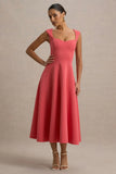 Andromeda Coral Sweetheart Neck Midi Dress
