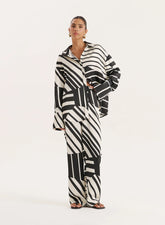 Black And White Abstract Print Satin Trouser