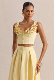 Caprielle Lemon Scoop Neck Crop Top With Corsage Detailing