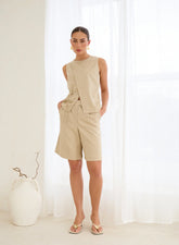 Beige Tailored Bermuda Shorts