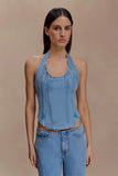 Meadow Denim Corset Halter Top Classic Blue