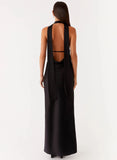 Alicia Satin Halter Maxi Dress Black