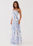 Tayla Linen Maxi Dress Floral Wave