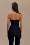 Madelyn Strapless Longline Denim Top Indigo Blue