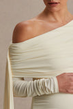 Cyra Cream Asymmetric Neck Maternity Maxi Dress With Sash