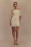 Caspian Slinky And Mesh Off Shoulder Mini Dress Ivory