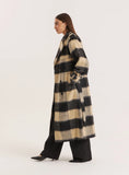 Black Beige Check Longline Belted Trench Coat