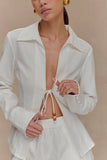 Annalee Cotton Beaded Tie Shirt White