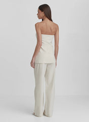 Cream Linen Look Longline Corset Top