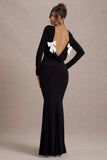 Rosalee Black Long Sleeve Cowl Back Maxi Dress With Bows