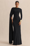 Halina Black High Neck Maxi Dress With Cape Sleeve