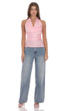 Satin Cowl Neck Top in Pink
