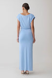 Maiara Shortsleeve Slinky Tie Maxi Dress Sea Blue