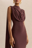 Patrina Brown High Neck Maxi Dress With Draped Detailing And Cape Sleeves