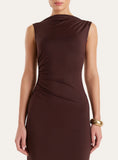 Chocolate Ruched Jersey Midaxi Dress